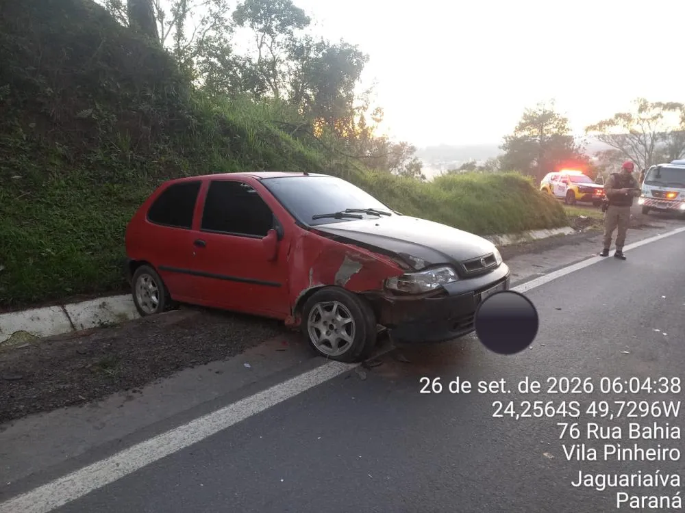 Motorista fica ferido após acidente na PR-092, em Jaguariaíva